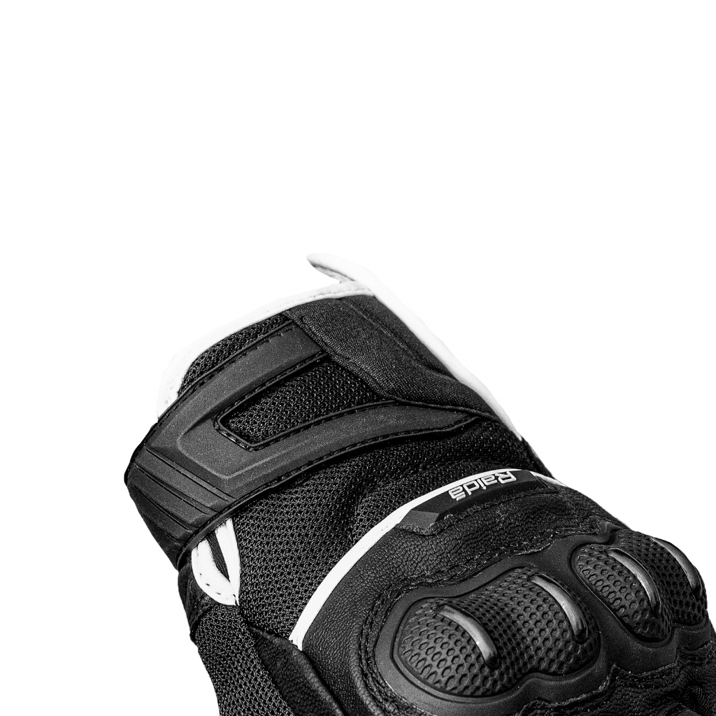 Motorcycle short cuff leather gloves black with white - knox palm sliders