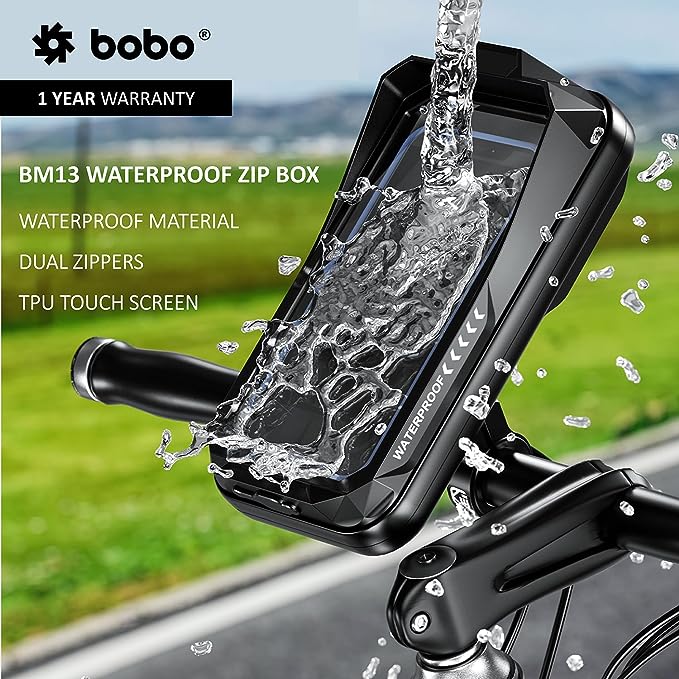 BOBO BM13 Zip Box Fully Waterproof Bike/Motorcycle/Scooter Mobile Phone Holder Mount, Ideal for Maps and GPS Navigation (Black)