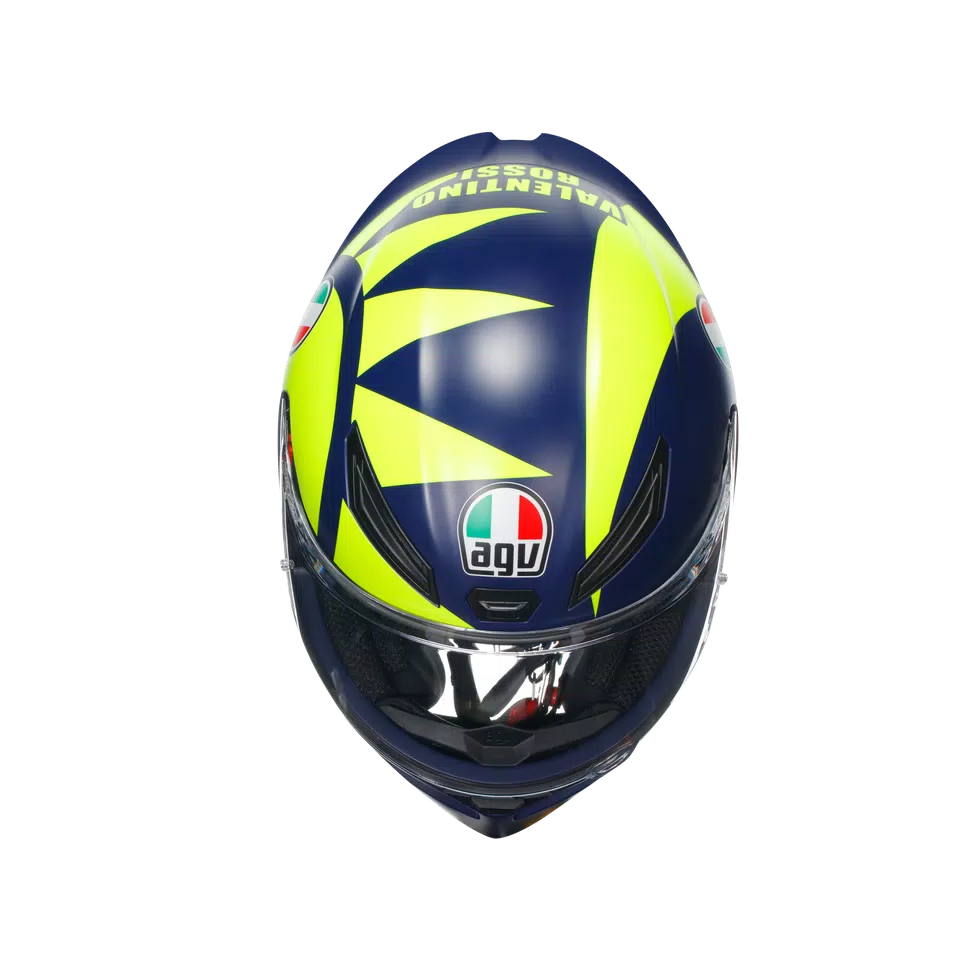 Motorcycle full face sports helmet blue with hi-vis green