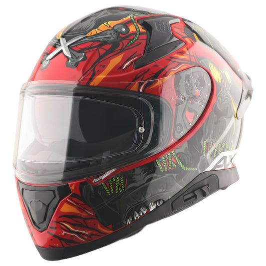Motorcycle full face helmet red grey yellow graphic pinlock sun-visor touring ready