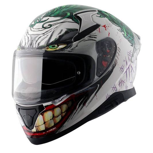 Motorcycle full face helmet white DC Joker graphics (Licensed)