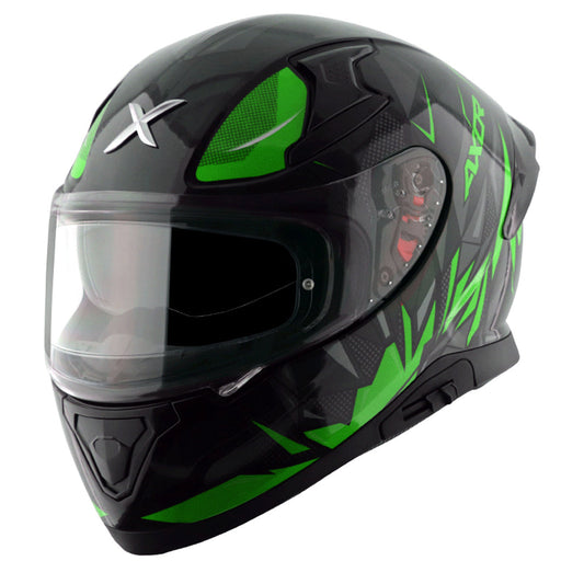 Motorcycle full face helmet black neon green hunter graphics with pinlock and sun-visor