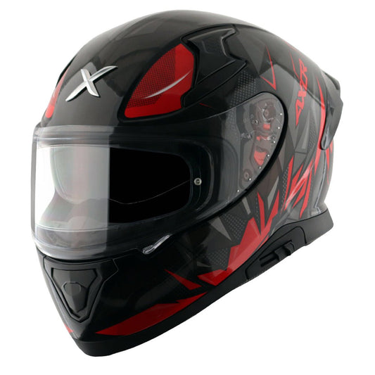 Motorcycle full face helmet black red hunter graphics with pinlock and sun-visor
