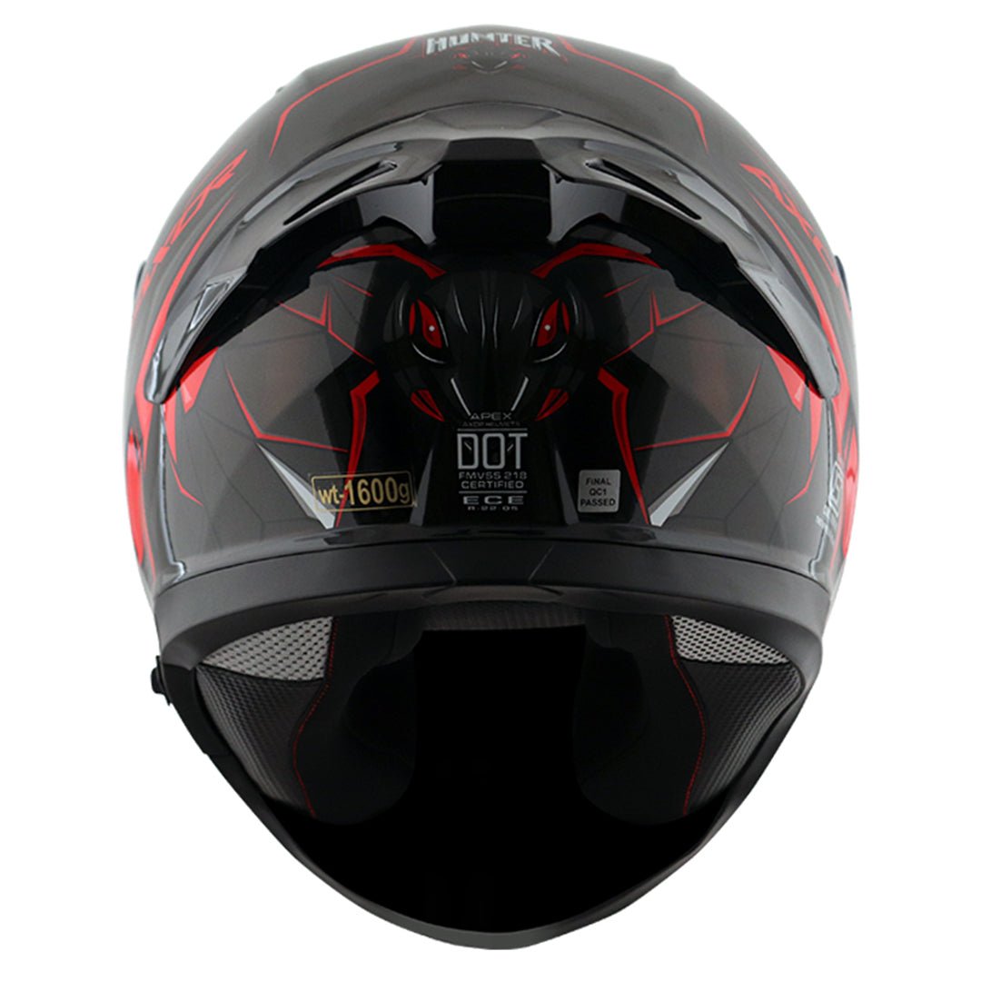 Motorcycle full face helmet black red hunter graphics with pinlock and sun-visor
