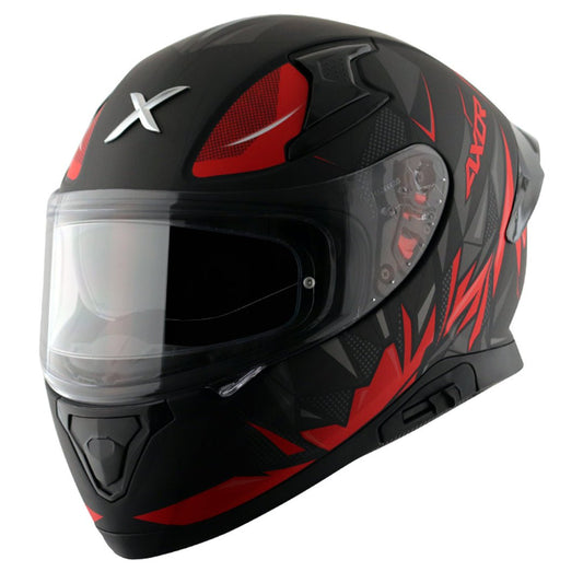 Motorcycle full face helmet dull black red hunter graphics with pinlock and sun-visor