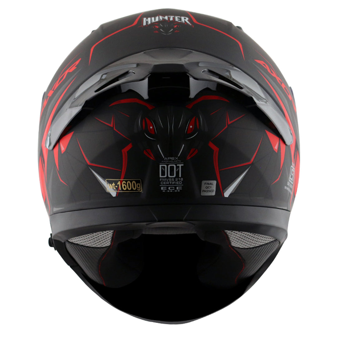 Motorcycle full face helmet dull black red hunter graphics with pinlock and sun-visor