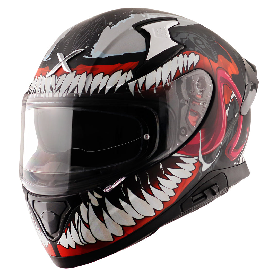 Motorcycle full face helmet matt black red marvel venom graphics (Licensed)
