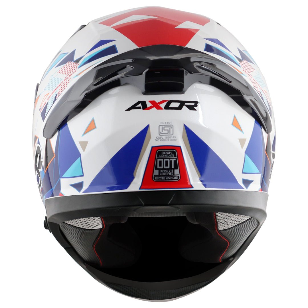 Motorcycle full face helmet white with blue red prism graphics sport touring