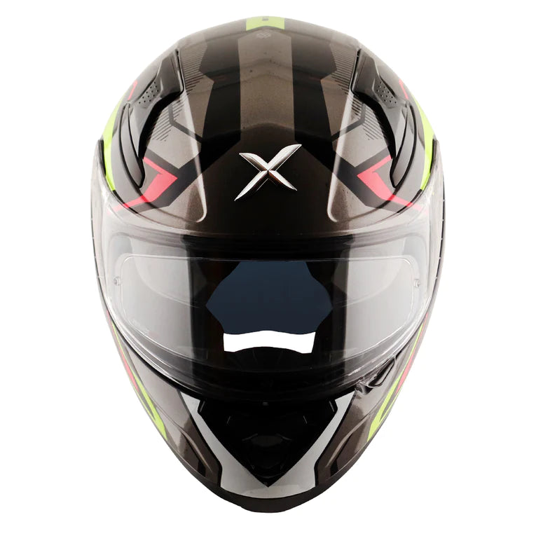 Motorcycle full face helmet grey, neon and red pattern sports