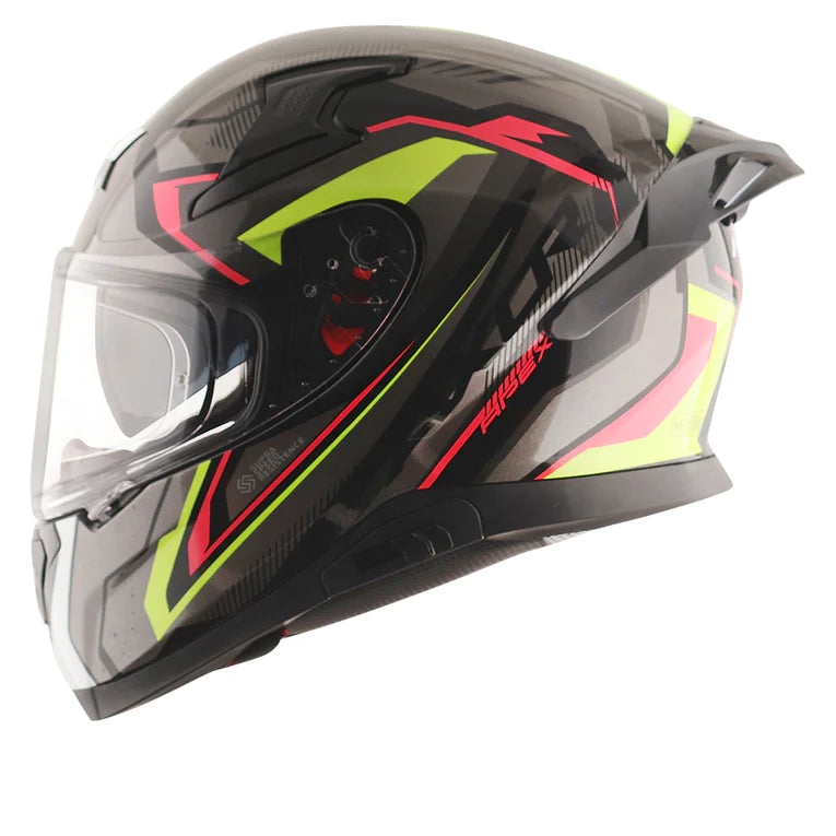 Motorcycle full face helmet grey, neon and red pattern sports