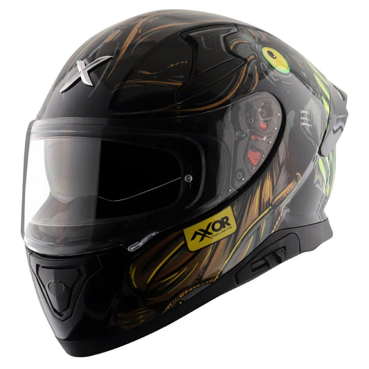 Motorcycle full face helmet seadevil graphic black gold sun-visor pinlock