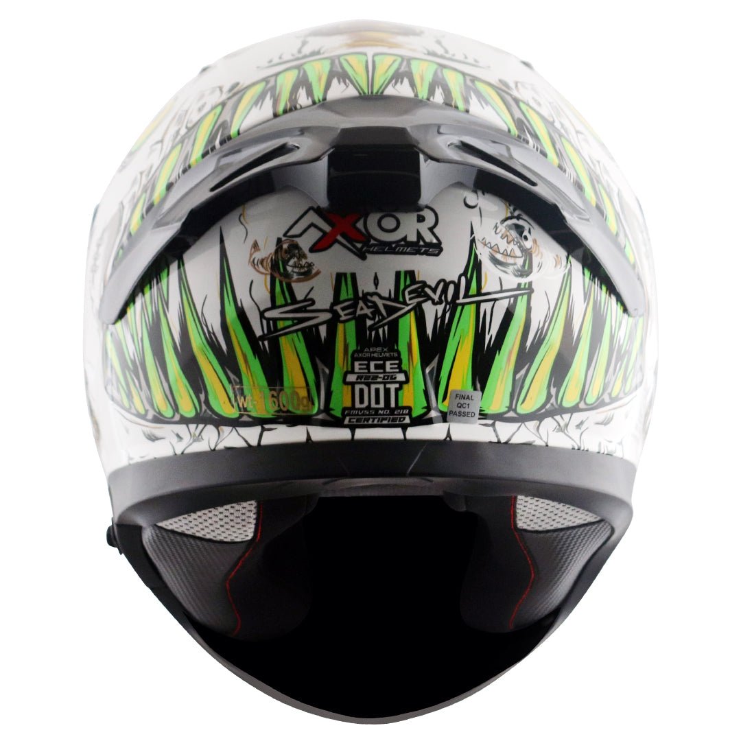 Motorcycle full face helmet seadevil graphic white gold sun-visor pinlock