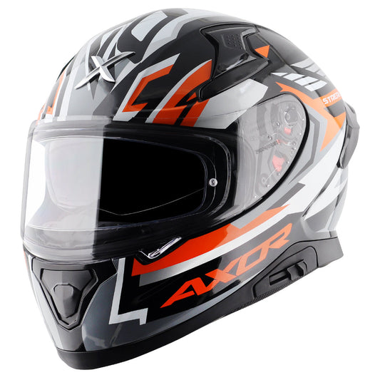 Motorcycle full face helmet black orange geometric graphic pinlock sun-visor