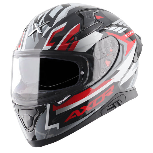 Motorcycle full face helmet black red grey geometric graphic pinlock sun-visor