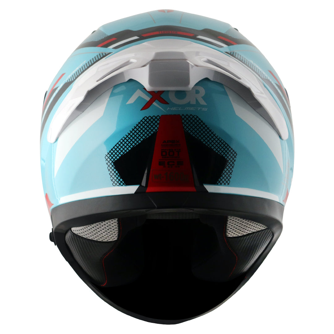 Motorcycle full face helmet sky blue with black white red pinlock and sun-visor incl.