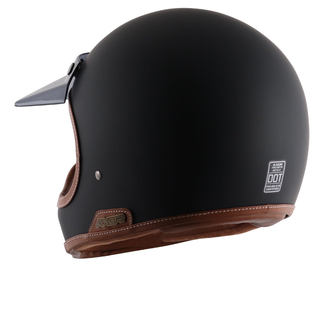 Motorcycle full face helmet retro style with peak visor Matte black