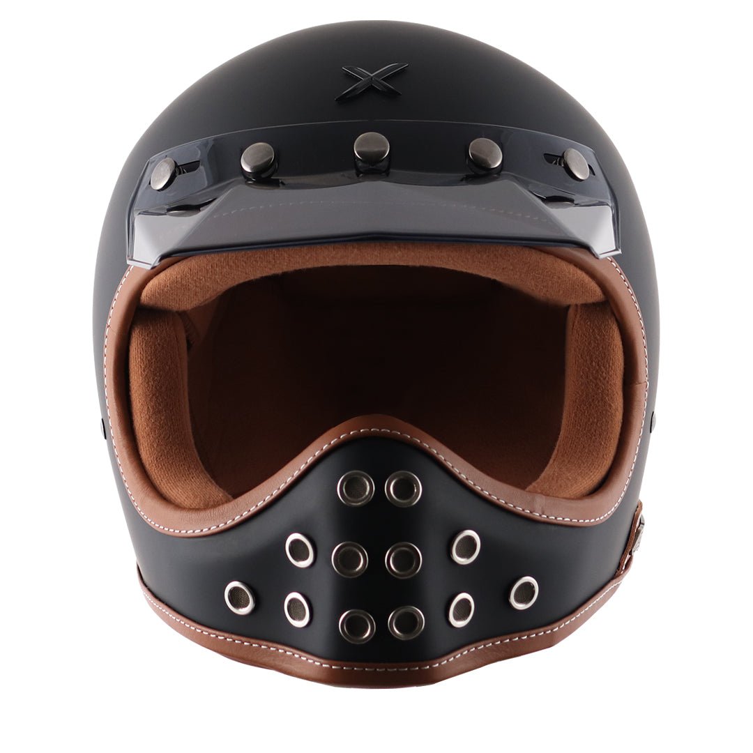 Motorcycle full face helmet retro style with peak visor Matte black