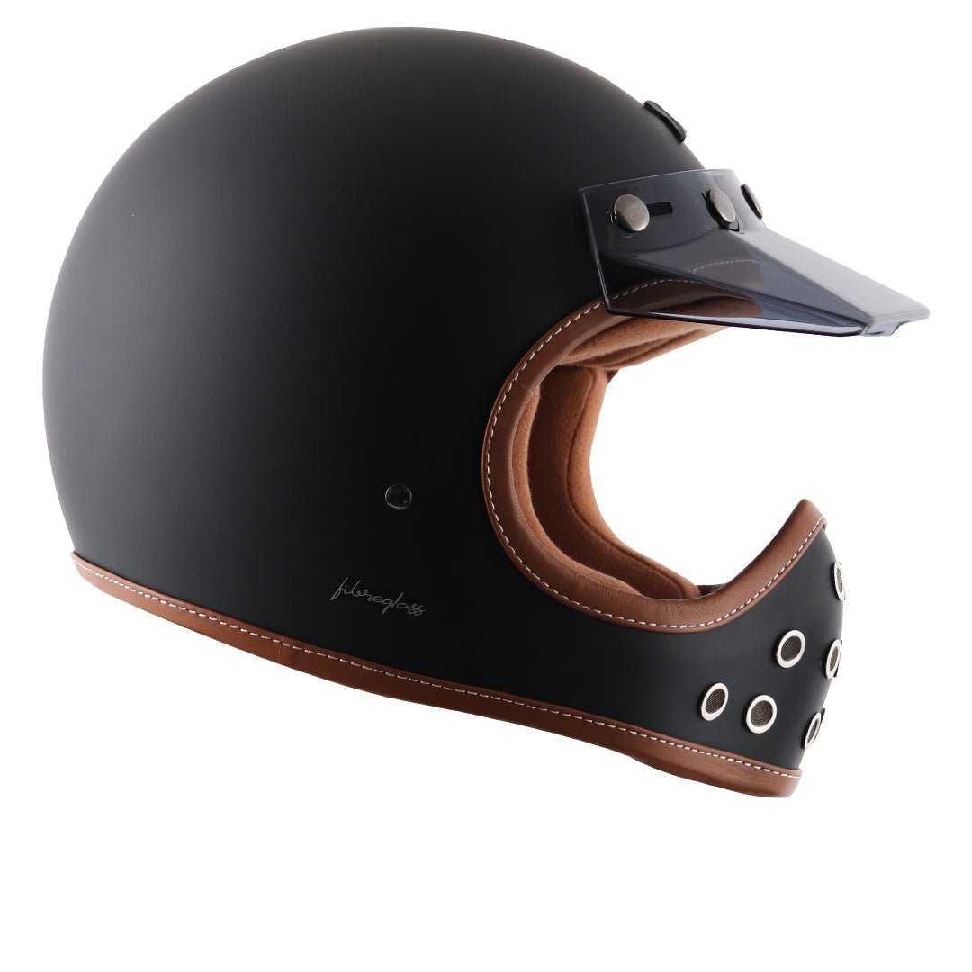 Motorcycle full face helmet retro style with peak visor Matte black