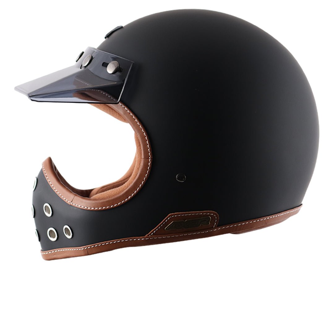 Motorcycle full face helmet retro style with peak visor Matte black