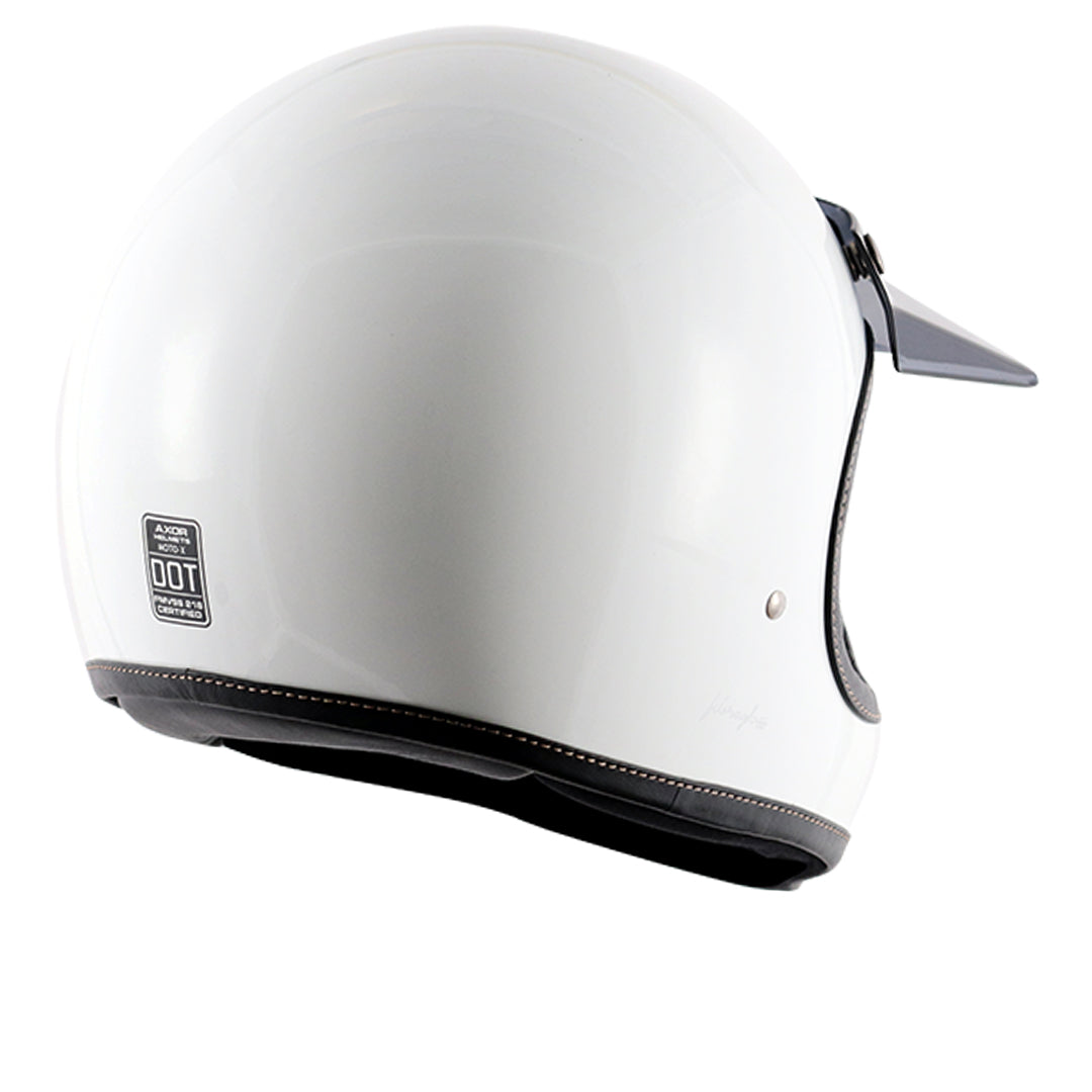 Motorcycle full face helmet retro style with peak visor solid white