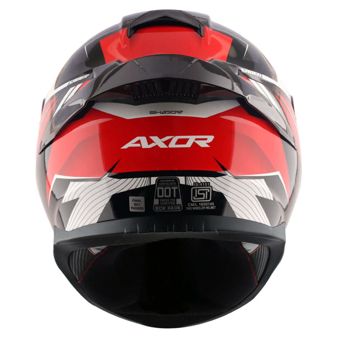 Motorcycle full face helmet gloss red black grey geometric graphic, pinlock ready dot, sun-visor