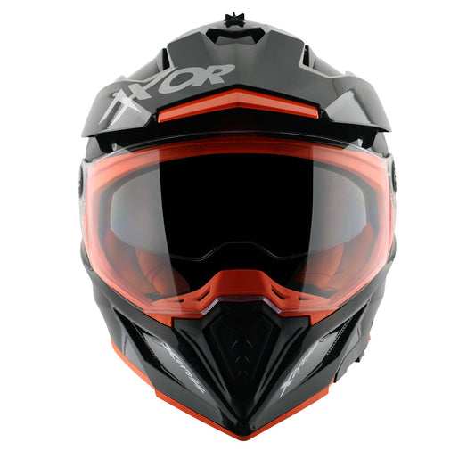 Motorcycle adventure / off-roading / motocross solid gloss black awith orange helmet pinlock, dual visor