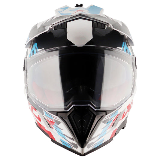 Motorcycle adv / motocross helmet white blue red dual visor removable peak pinlock 70
