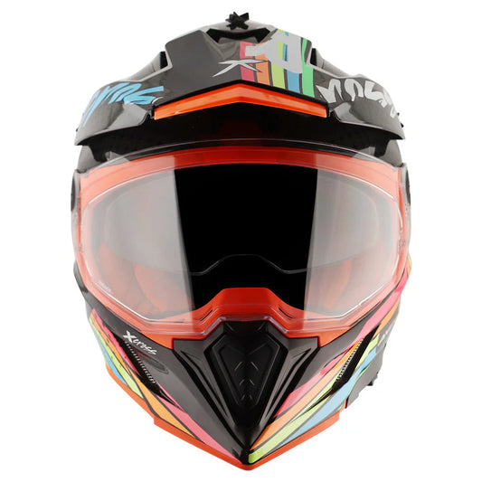 Motorcycle Off road / ADV Helmet dual visor Black orange with Graphic