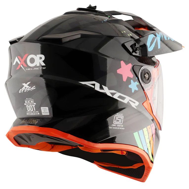 Motorcycle Off road / ADV Helmet dual visor Black orange with Graphic
