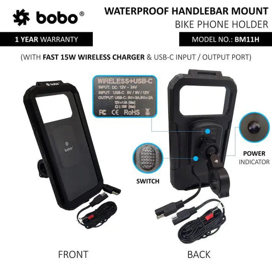 motorcycle smartphone/mobile mount wireless fast charging waterproof case