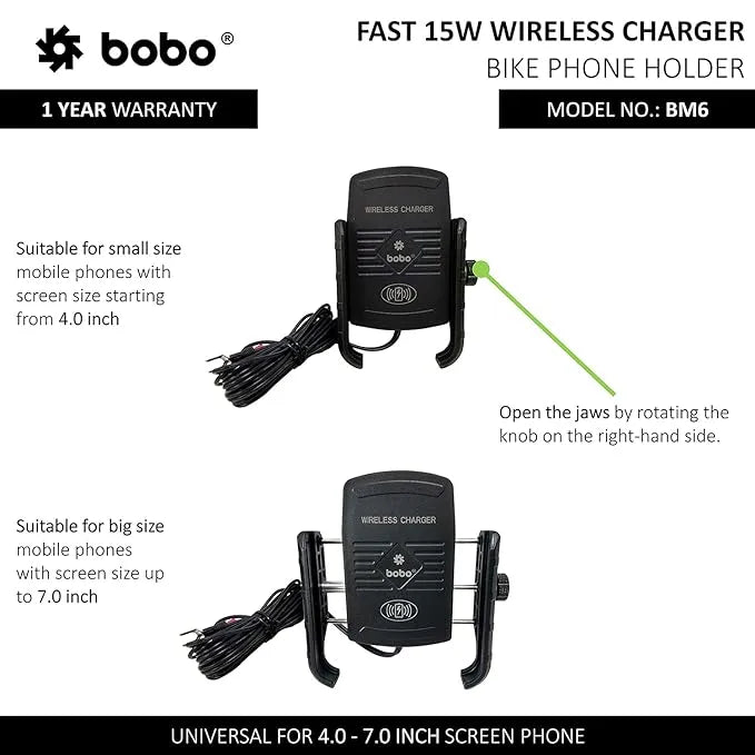 Motorcycle jaw grip 15W fast charging mobile phone mount stand black