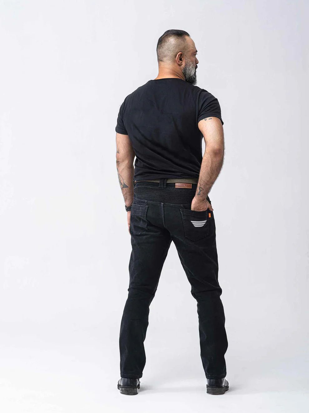 Motorcycle riding denim jean sleek black cotton with D3O armours
