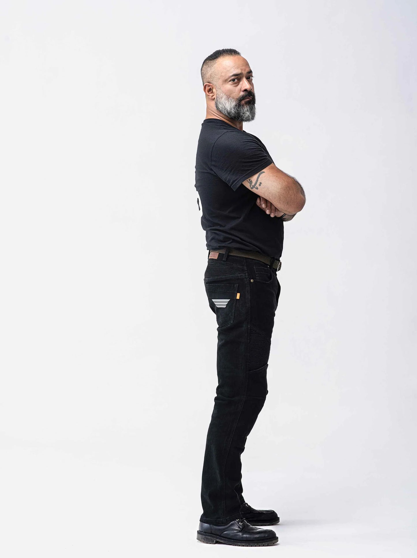 Motorcycle riding denim jean sleek black cotton with D3O armours