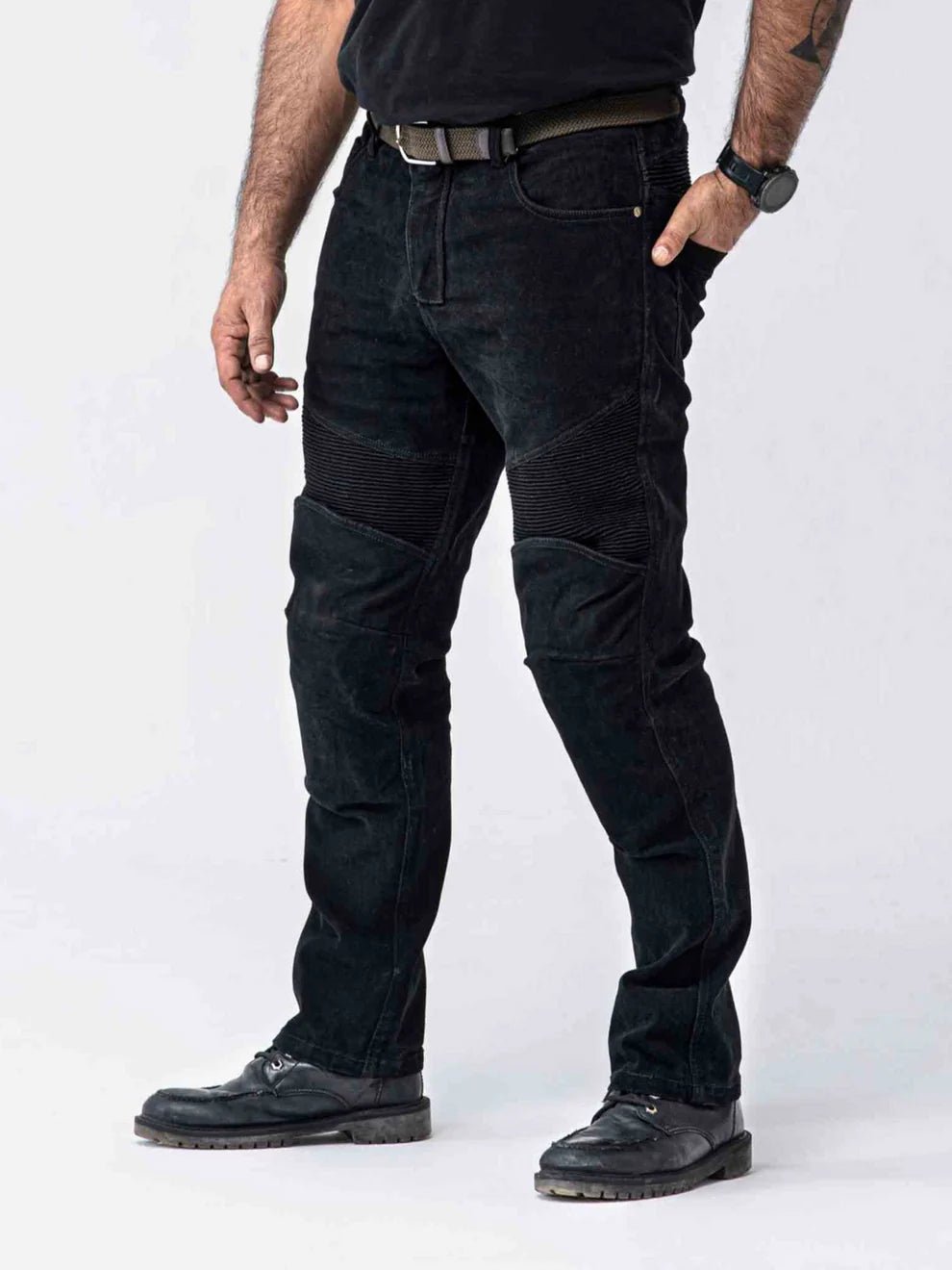 Motorcycle riding denim jean sleek black cotton with D3O armours