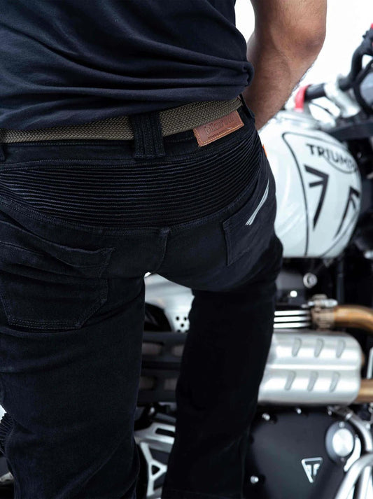 Motorcycle riding denim jean sleek black cotton with D3O armours
