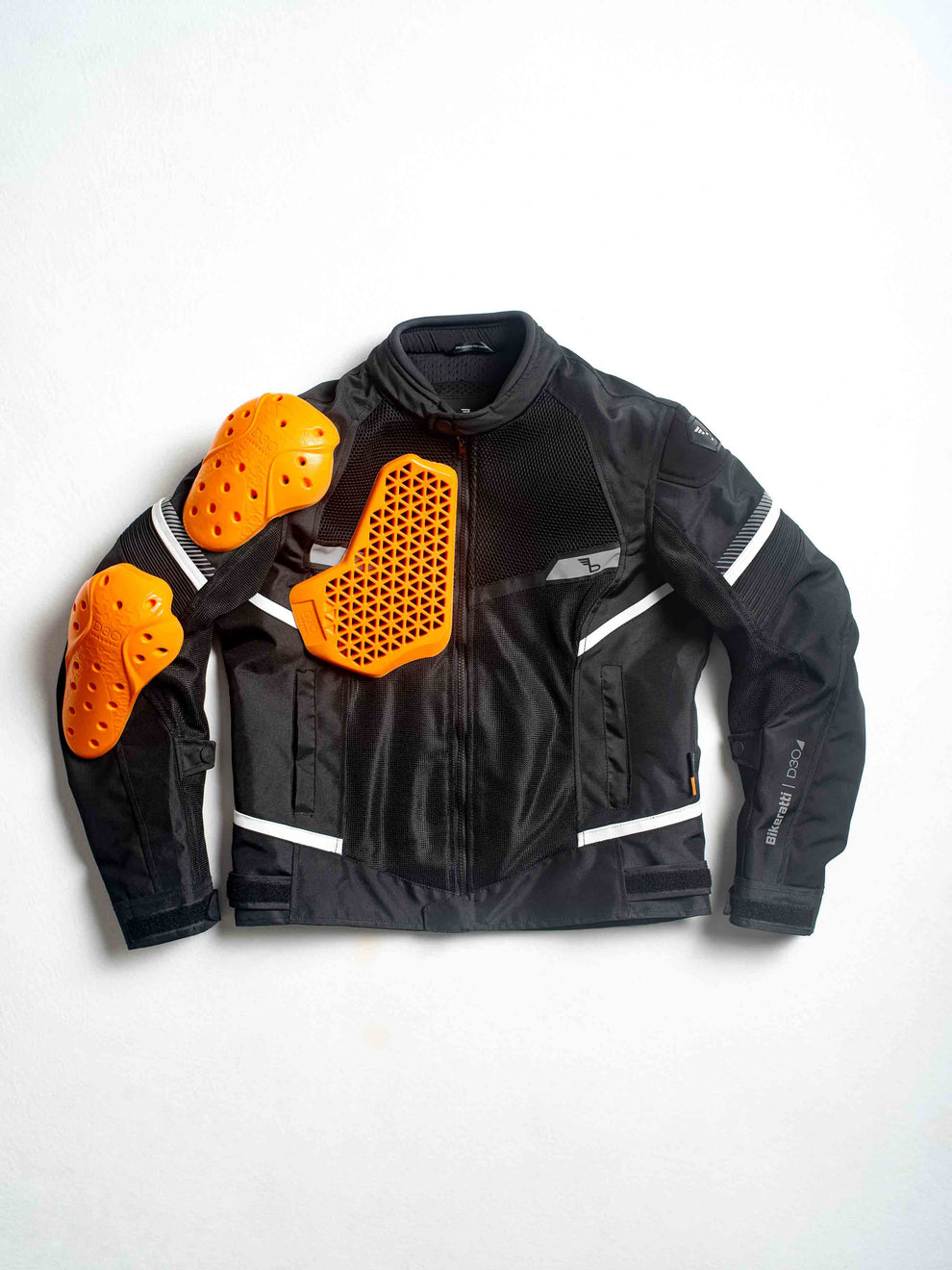 Motorcycle riding mesh armoured jacket D3O black with white stripes