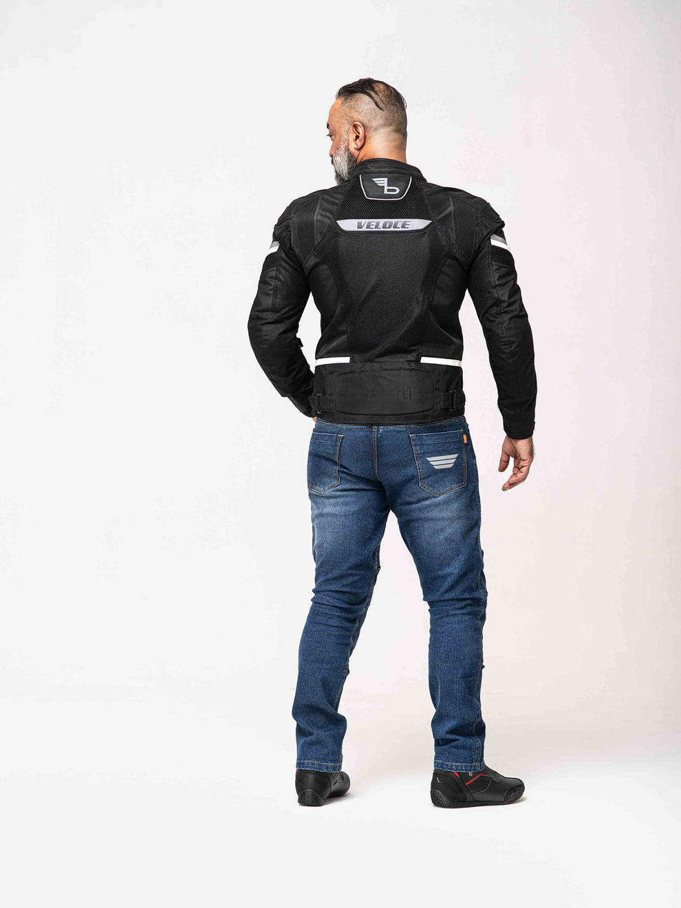 Motorcycle riding mesh armoured jacket D3O black with white stripes