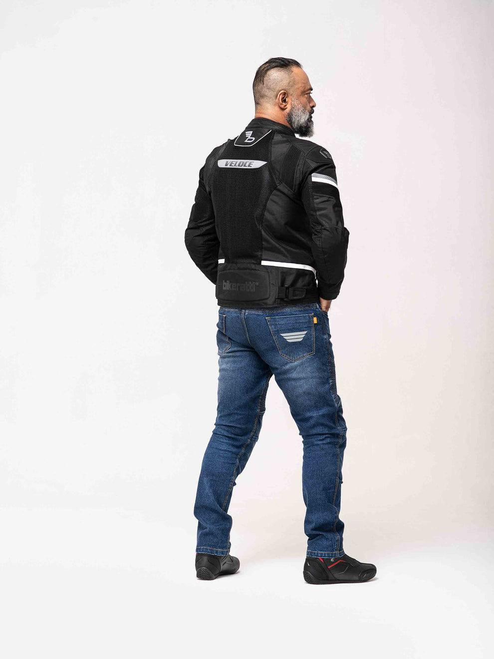 Motorcycle riding mesh armoured jacket D3O black with white stripes
