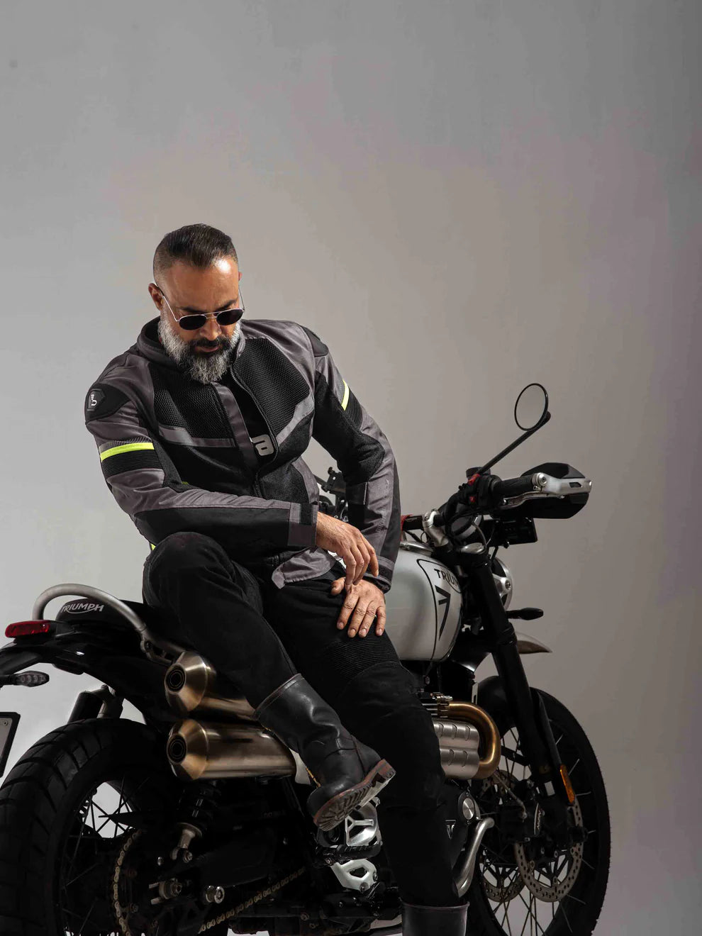 Motorcycle riding mesh armoured jacket D3O black with grey, neon stripes