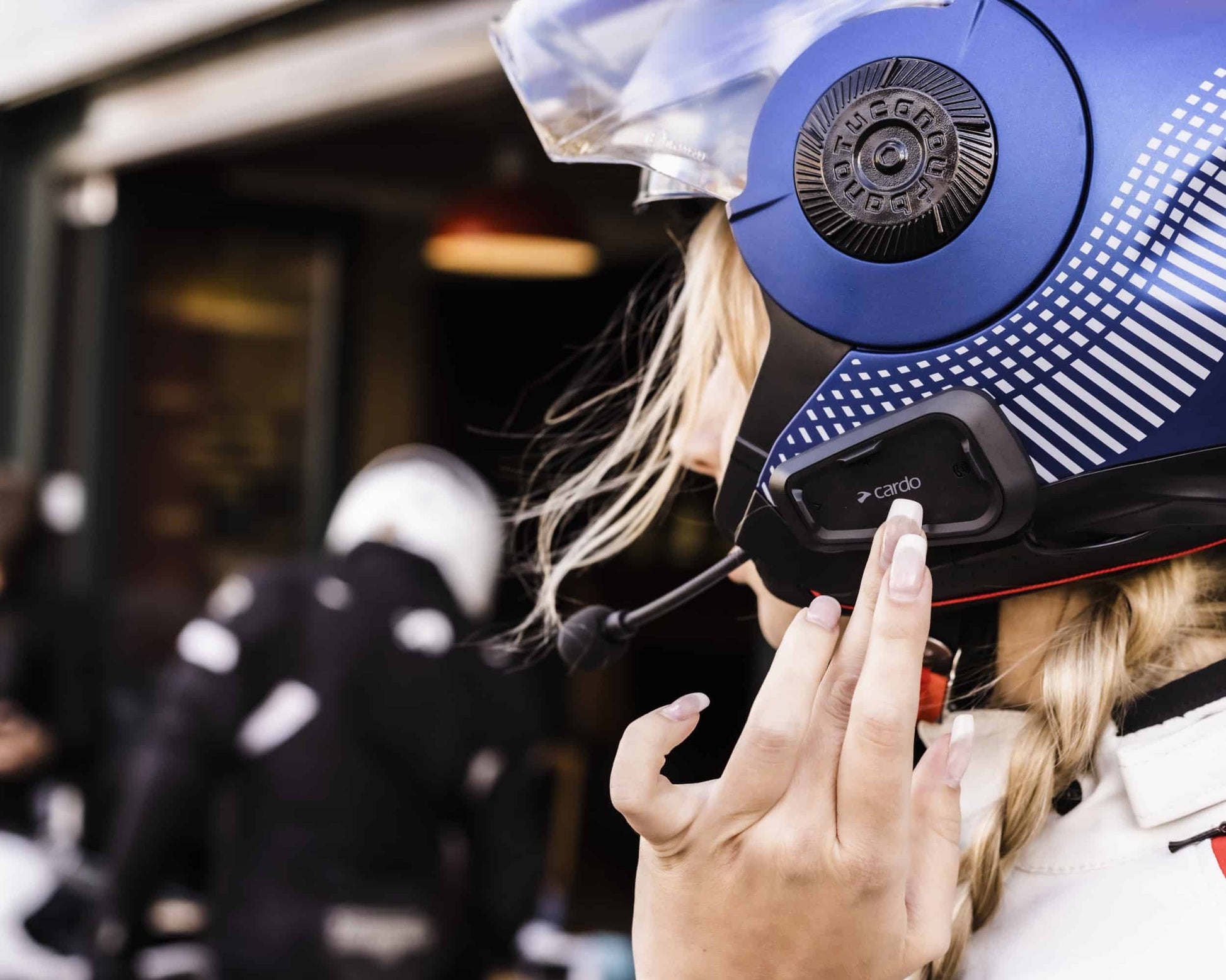 black intercom system for motorcycle helmets with controls on top