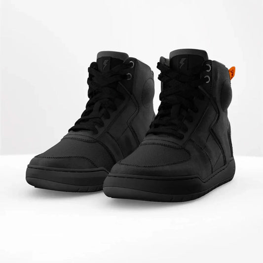 Motorcycle riding sneaker style boots all black with D3O armours