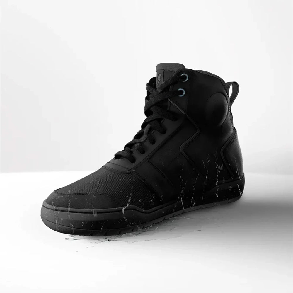Motorcycle riding sneaker style boots all black with D3O armours