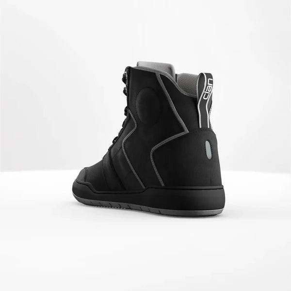 Motorcycle riding sneaker style boots for urban riding with protection and comfort black with grey