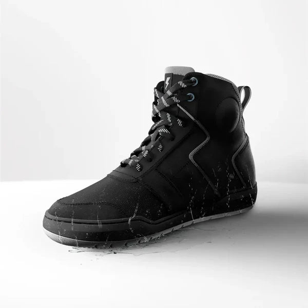 Motorcycle riding sneaker style boots for urban riding with protection and comfort black with grey
