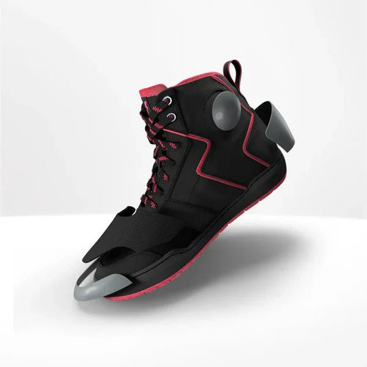 Motorcycle riding sneaker style boots for urban riding with protection and comfort black with red