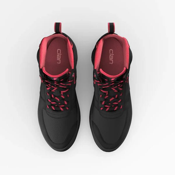 Motorcycle riding sneaker style boots for urban riding with protection and comfort black with red