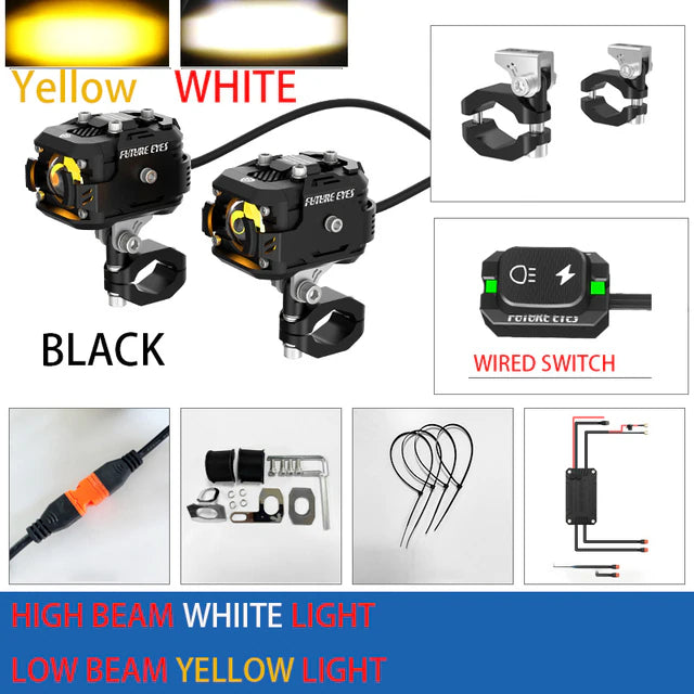 Motorcycle Aux/Fog lights with switch waterproof various patterns and modes round light square casing