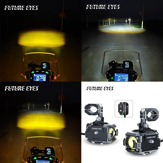 Motorcycle Aux/Fog lights with switch waterproof various patterns and modes round light square casing