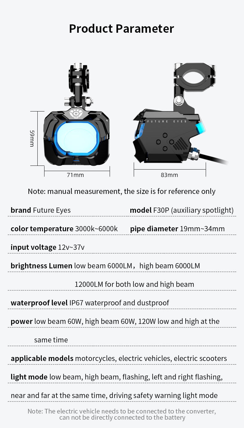 Motorcycle Fog/aux lights with DRLs various colours modes switch and waterproof round lights with square case