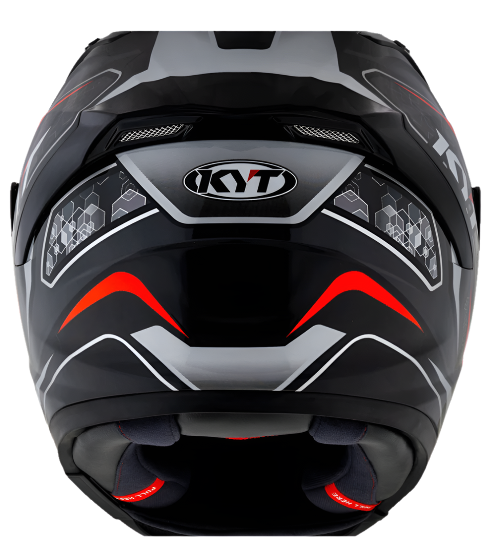 Motorcycle full face helmet black grey red geometric with small multiple geometric patterns